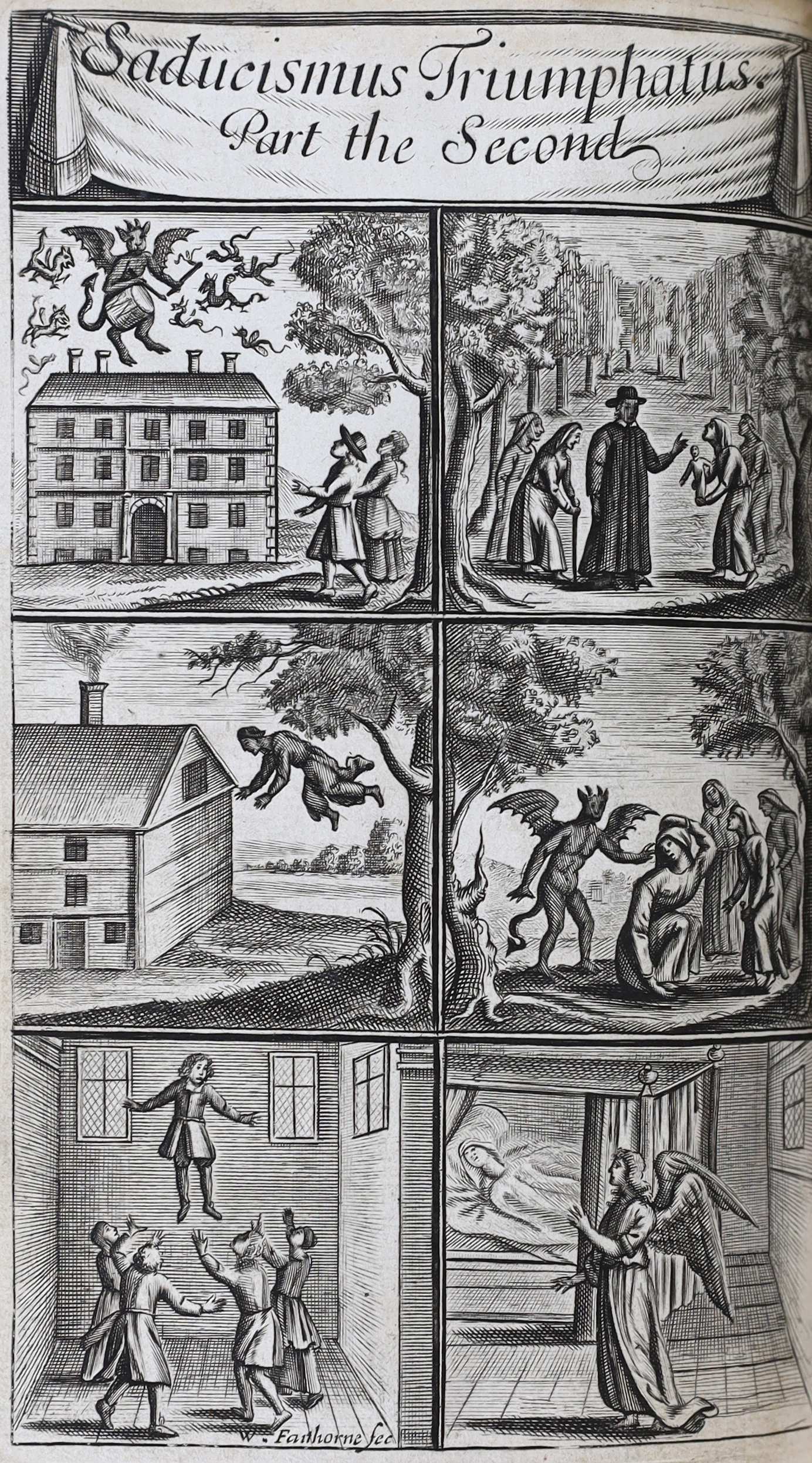 Glanvil[l] - Joseph - Saducismus Triumphatus: or, Full and Plain Evidence concerning Witches and Apparitions, in 2 parts, in one vol, calf, rebacked, with one only (of 2) engraved frontispieces to 2nd part, by Faithorne,